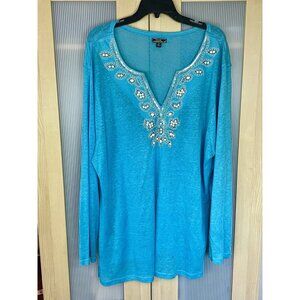 LISA International Women’s Linen Top Sz XXL Sweater Blouse Beaded Casual Summer